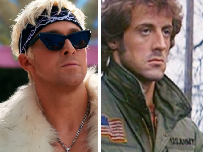 Ryan Gosling con lentes de Ken y Sylvester Stallone como Rambo